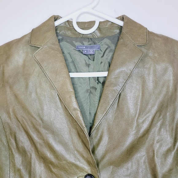 Vince Leather Jacket Womens Green Size 4 Biker Motorcycle Classic Fall Pick Flaw - Picture 6 of 16